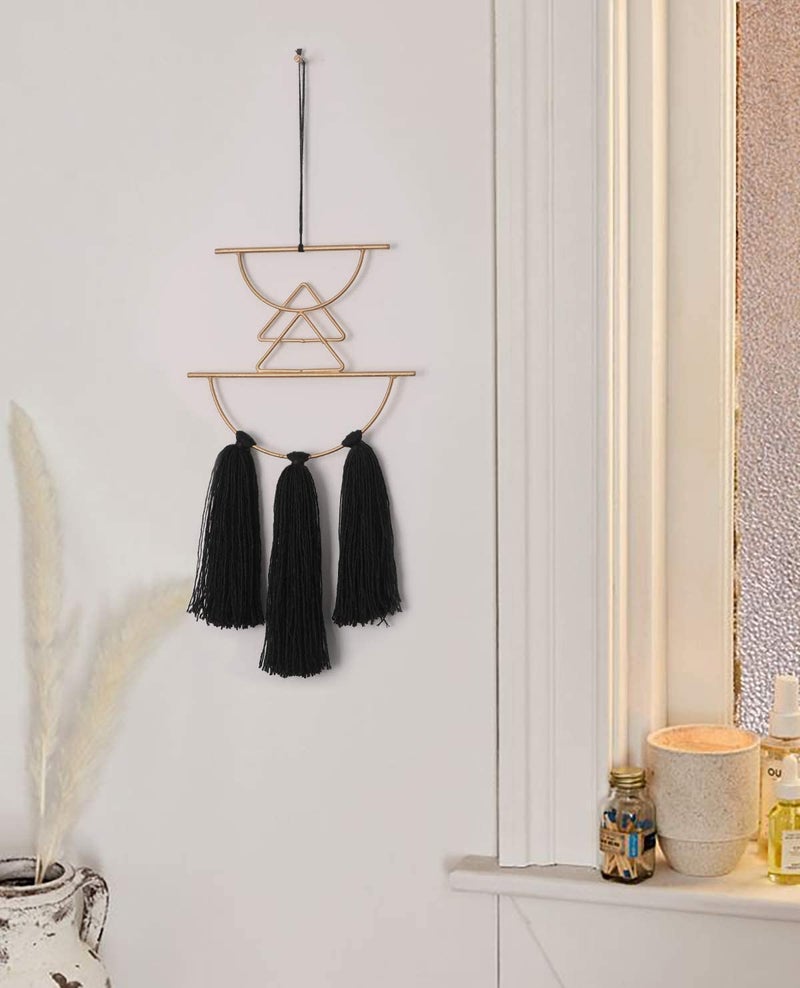 IOWER Boho Wall Decor Black Macrame Wall Hanging Metal Art Cute Home Small Decor for Livingroom Bedroom12 H - Image 4
